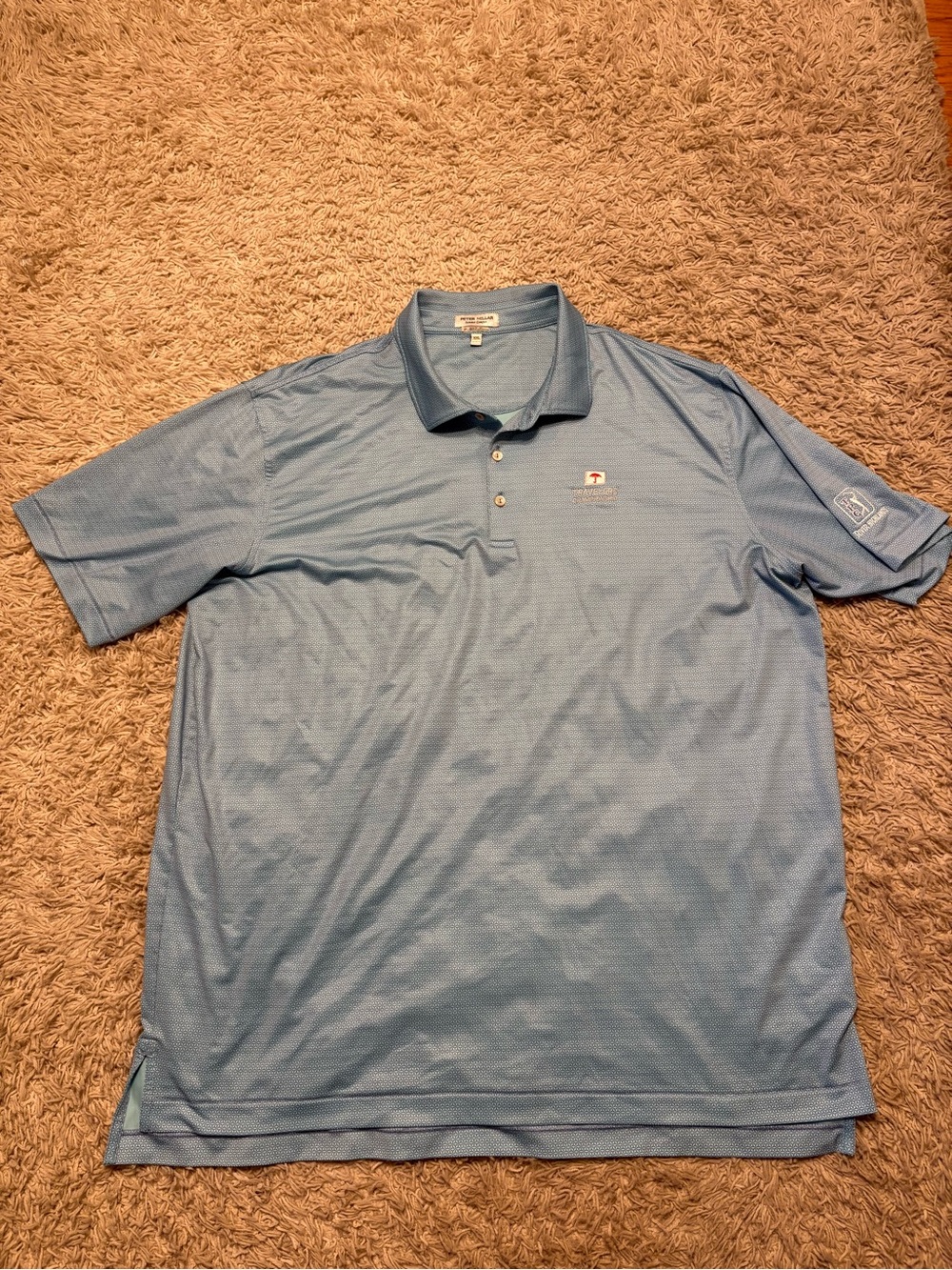 Peter Millar Travelers Championship golf polo shirt with geometric pattern XXL